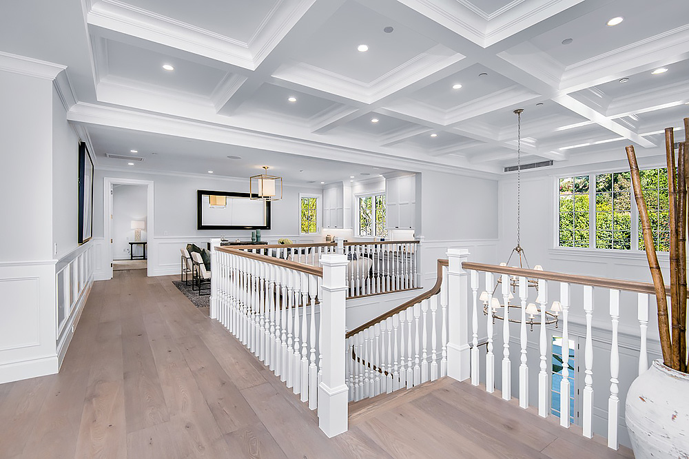 European white oak floors at top of the stairs landing.